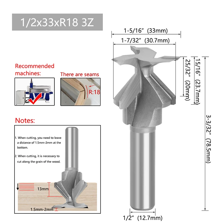 LAVIE 1 Stück 1/2" Schaft Holzbiegefräser-Set, 2- und 3-schneidiger CNC-Fräser, R8-R50 Profilierwerkzeug für Holzkurven – Detail 8