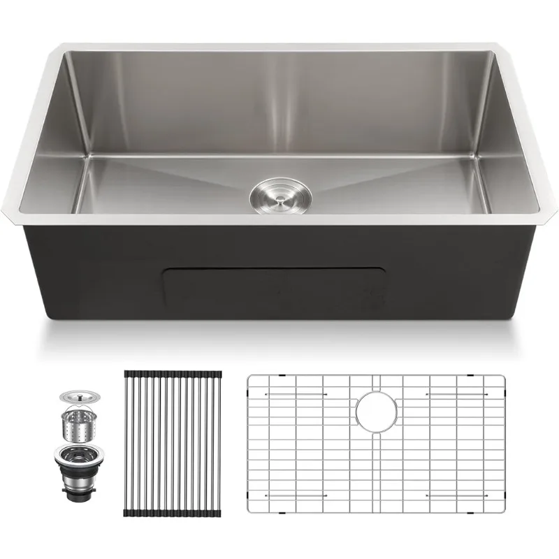 

Lordear 32 Inch Undermount Sinks Stainless Steel 16 Gauge Single Bowl Kitchen Sink Under Counter Basin 32X19X10Inch Round Corner