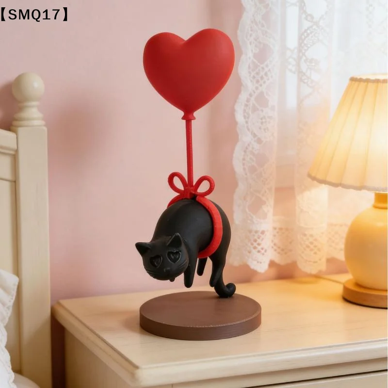 Image of 3D-gedruckte, schwebende, herzförmige Katzenballon-Dekoration, romantische Heimdekoration für Schreibtisch, Bücherregal, Nachttisch, Ornament【SMQ】