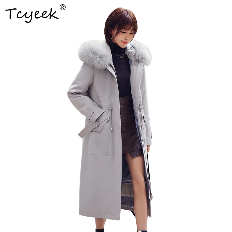 Tcyeek 가을 겨울 탈부착 가능한 수달 토끼털 안감 가을 겨울 고급 후드 롱 여성 파카 퍼 여성용