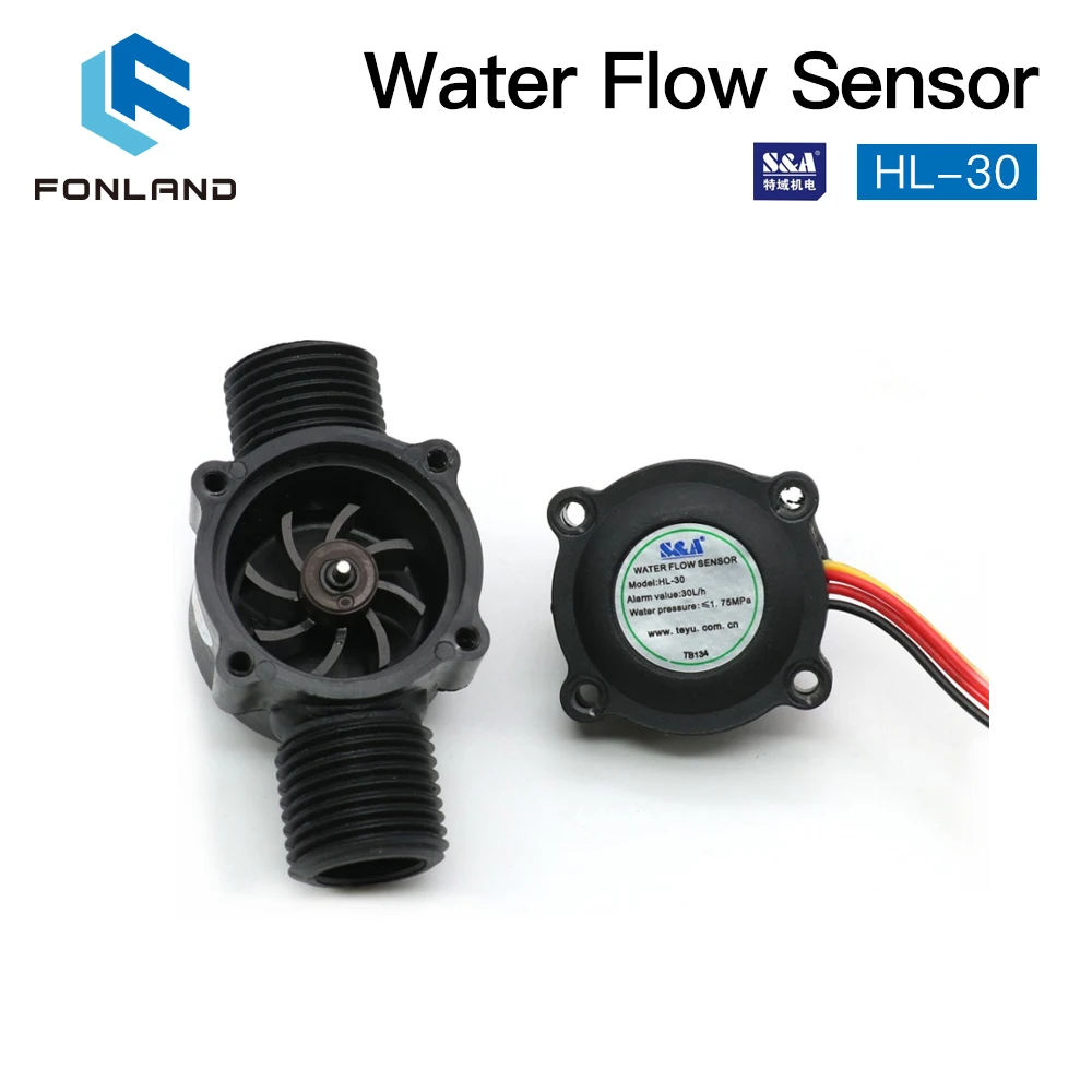 FONLAND Sensor de interruptor de fluxo de água HL-30 para resfriador S&A para máquina de corte e gravação a laser CO2