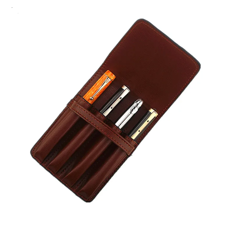 PU Leather Fountain Pen Case 4 Divided Slots, Pen Case Pouch, Handmade Display Pen Holder, Black/ Brown