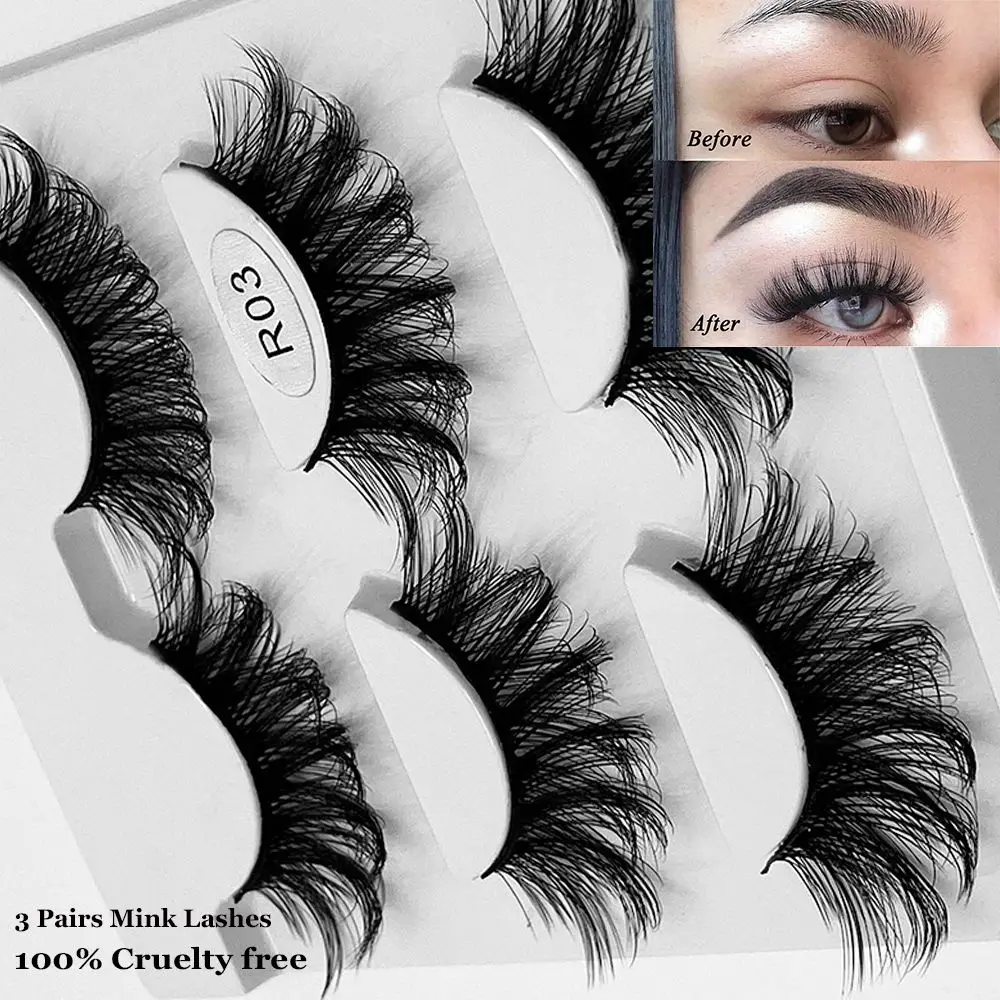 SKONHED 3Pairs Women Beauty Handmade Long Natural 20mm Fluffy 3D Mink Lashes 100% Cruelty free False Eyelashes