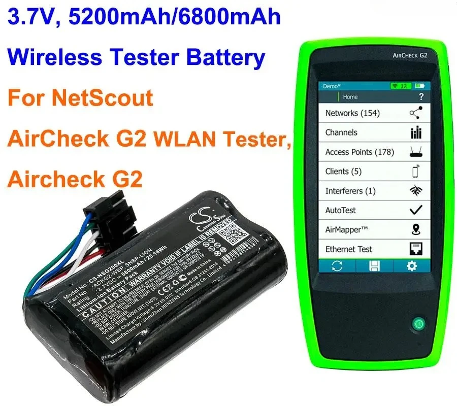 3.7V 5200mAh/6800mAh Battery ACKG2-WBP, SNBP-LION for NetScout AirCheck G2 WLAN Tester,LinkRunner G2,LR-G2,AirCheck-G2 +TOOL