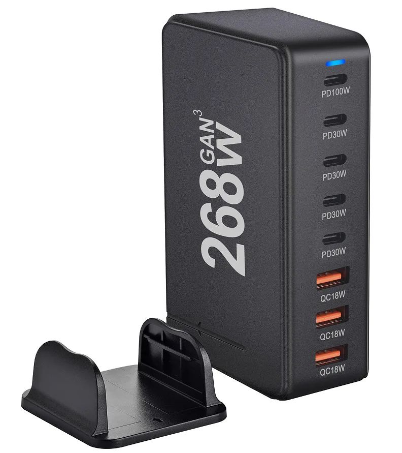 268W Desktop PD GaN Fast Charger 8 Ports USB Type C US EU AU UK Plug Adapter Mobile Phone Laptop PC Quick Charging Dock Stand