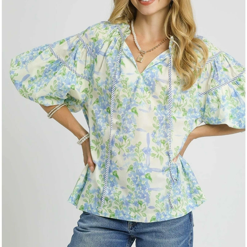 

Combhasaki женские летние рубашки в стиле бохо с короткими пышными рукавами-фонариками эстетический цветочный принт с v-образным вырезом и бретелями свободные блузки уличная одежда