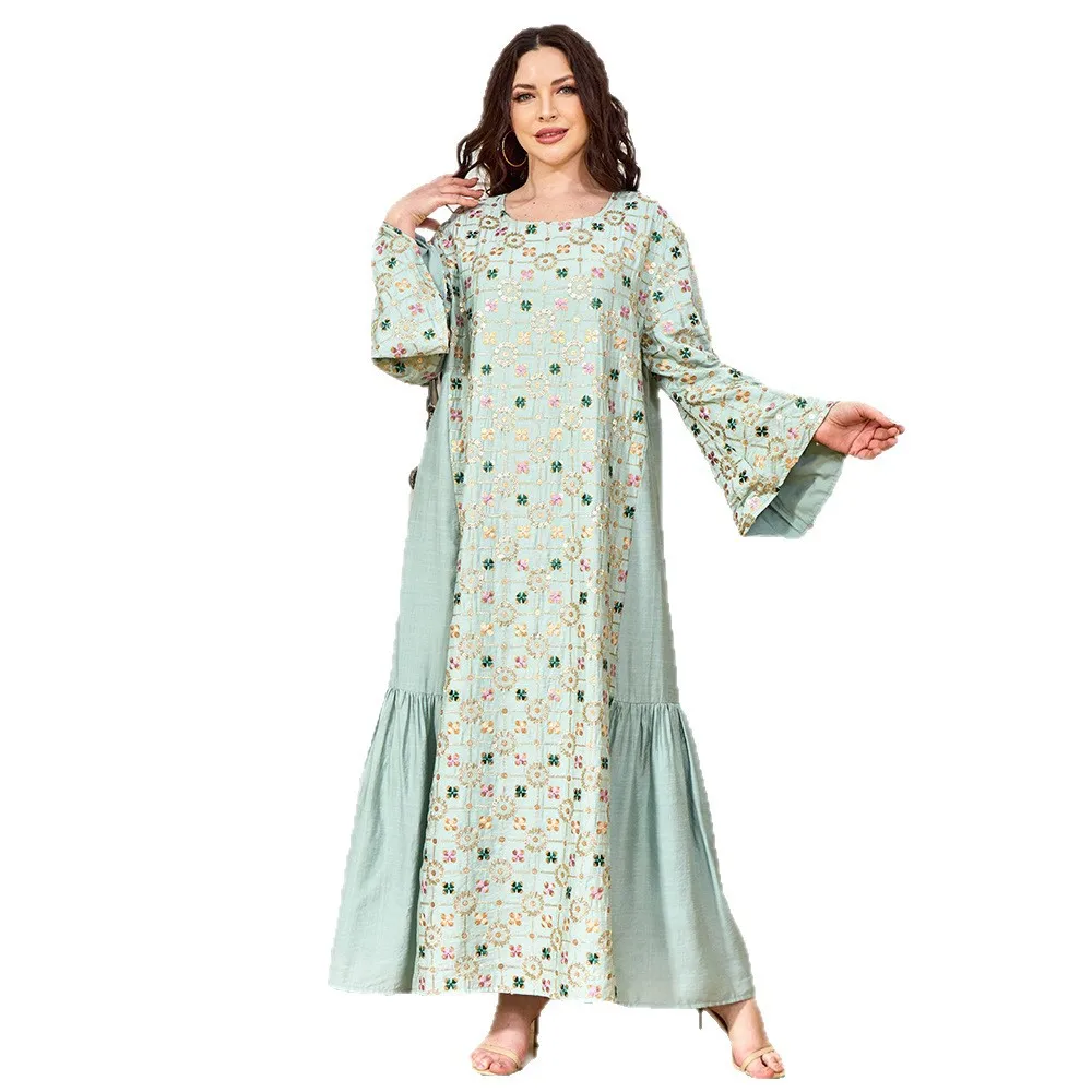 فستان عباية للنساء فساتين الحفلات جلابية ترتر بأربطة لعيد الإسلام فيستدوس عربي طويل رداء مسلم المغرب دبي قفطان رمضان #5