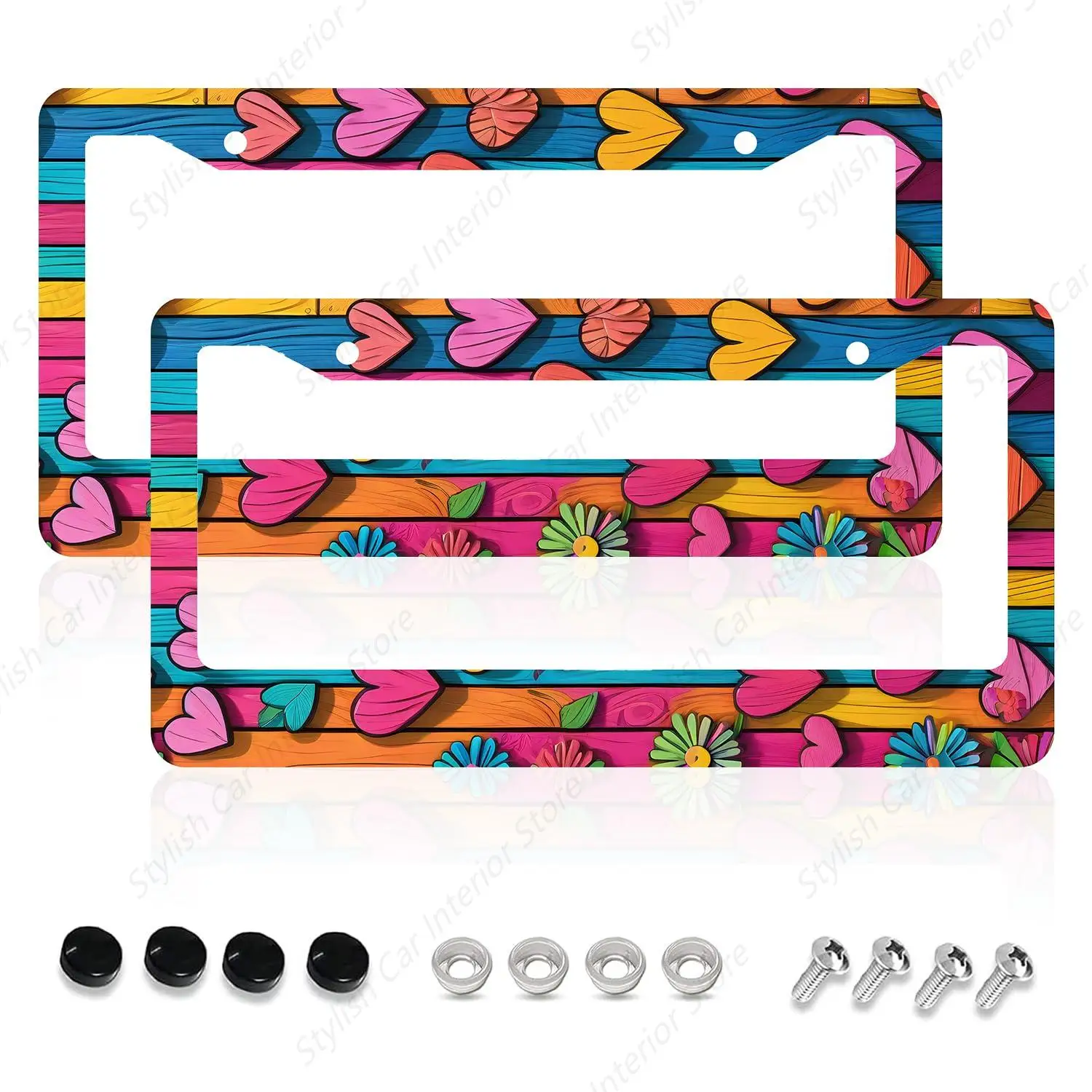 Love Peach License Plate Frames,Car Accessories License Plate Cover Holders Aluminum Metal 2 Pcs Set 2 Holes with Screw Caps