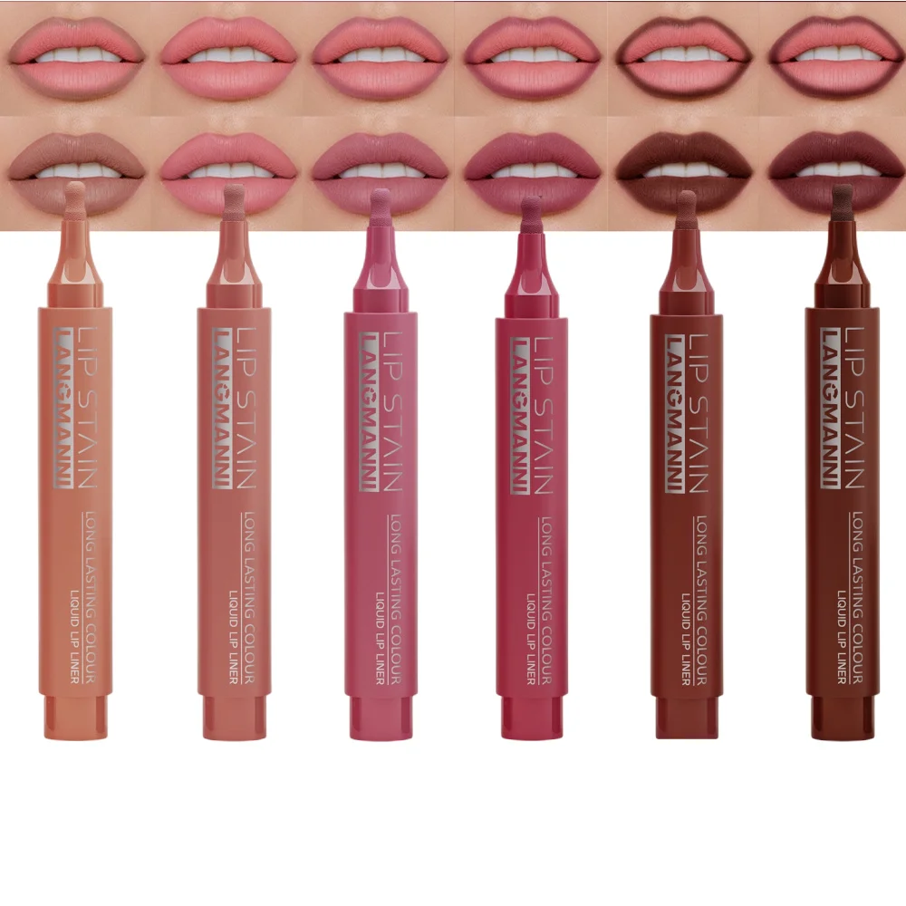 LANGMANNI  Six-color matte velvet liquid lip liner pen for lip line definition, lip shape correction, and lip tinting