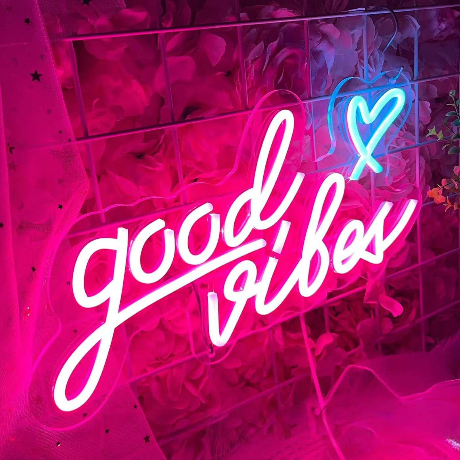 Good Vibes LED Neon Light Cocktails Neon Signs Glass Large Neon Letters Decoration 5V for Wall, Bedroom, Wedding, Party, Bar