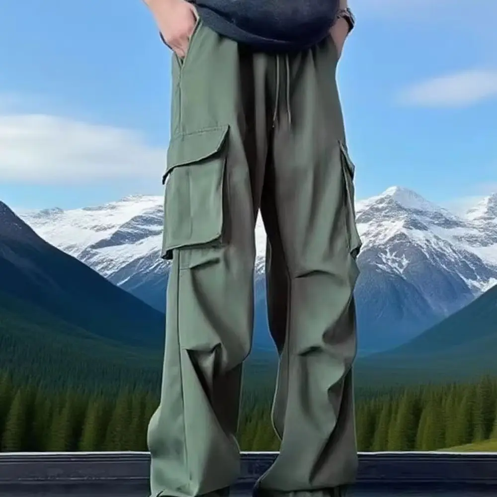 2025 Men Cargo Pants Reinforced Pocket Stitching Outdoor Camping Men's Cargo Pants with Drawstring Waist Multiple for Leisure