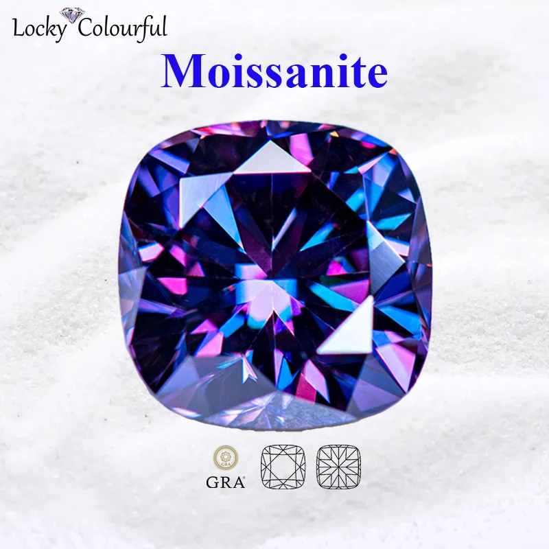 

Moissanite Square Cushion Cut Imperial Purple Colour VVS1 Beads Charms DIY Jewelry Making Pendant Materials with GRA Certificate