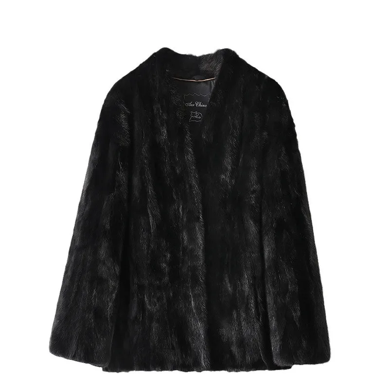 New Minimalist and Stylish V-neck Mink Fur Coat