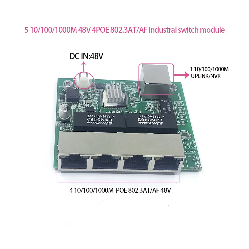 4-Port สวิตช์10/100/1000M POE 48V802.3AT /af พร้อม1 1000M Uplink โมดูลสวิตช์พอร์ต NVR