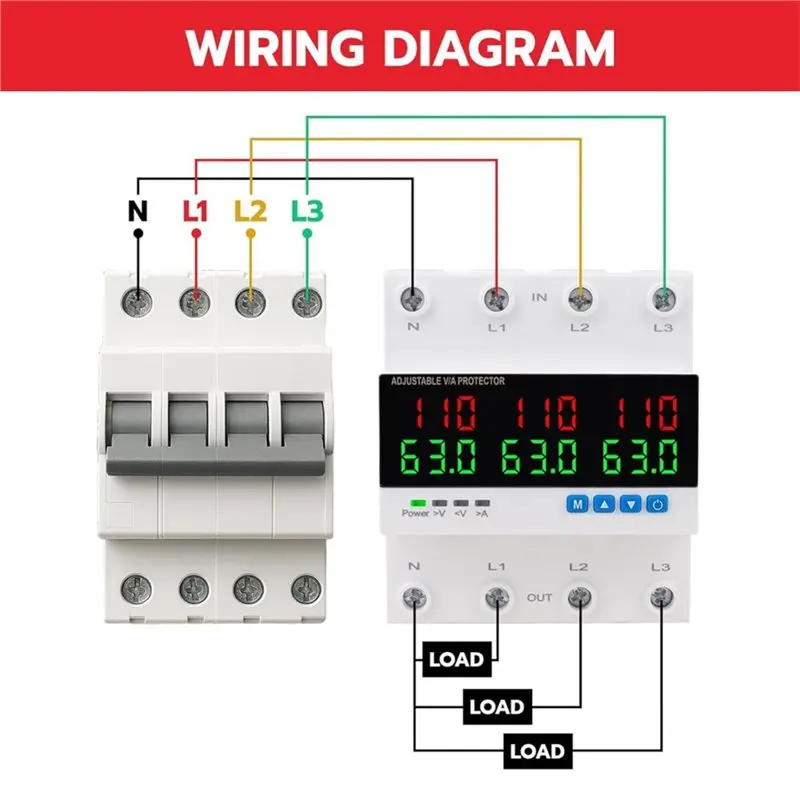 A04G-Three-Phase Aadjustable Circuit Breaker 63A Smart Over And Under Voltage Protector Regulator For Home RV Solar Systems