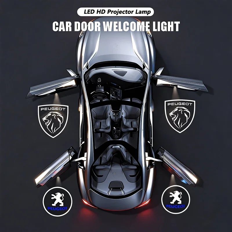 2Pcs LED Car Door Welcome Light HD Laser Projector Lamp For Peugeot 206 307 308 207 3008 208 407 508 2008 5008 301 406 408 607