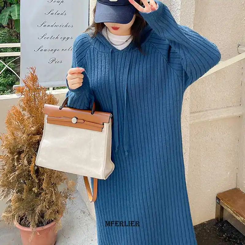 

Plus Size 5XL 150kg Casual Women Knitted Maxi Dress Spring Elegant Ribbed Long Sleeve Bodycon Dress Ladies Streetwear Dresses