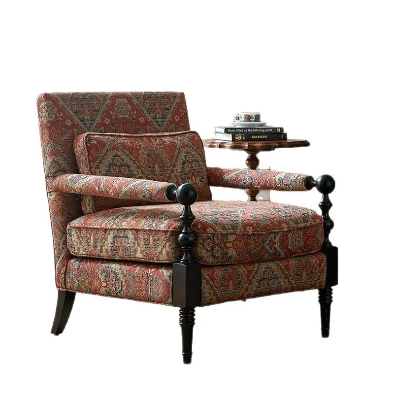 

American fabric sofa retro solid wood single living room lazy single chair casual sofa chair