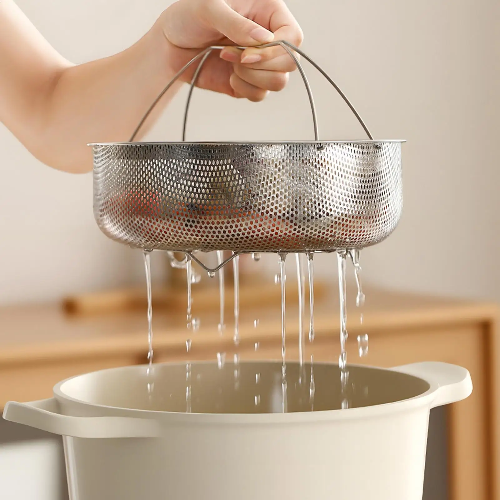 

Корзина для пароварки для кастрюли, сетчатые кухонные аксессуары с ручкой, корзина для приготовления еды из нержавеющей стали для кухни, общежития колледжа