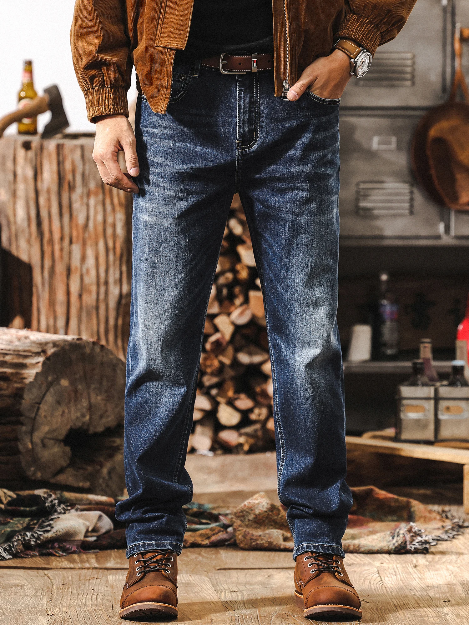 

Американские классические джинсы с талией в стиле ретро, мужские джинсы Sle 2025, модные брендовые осенние новые узкие прямые мужские повседневные брюки