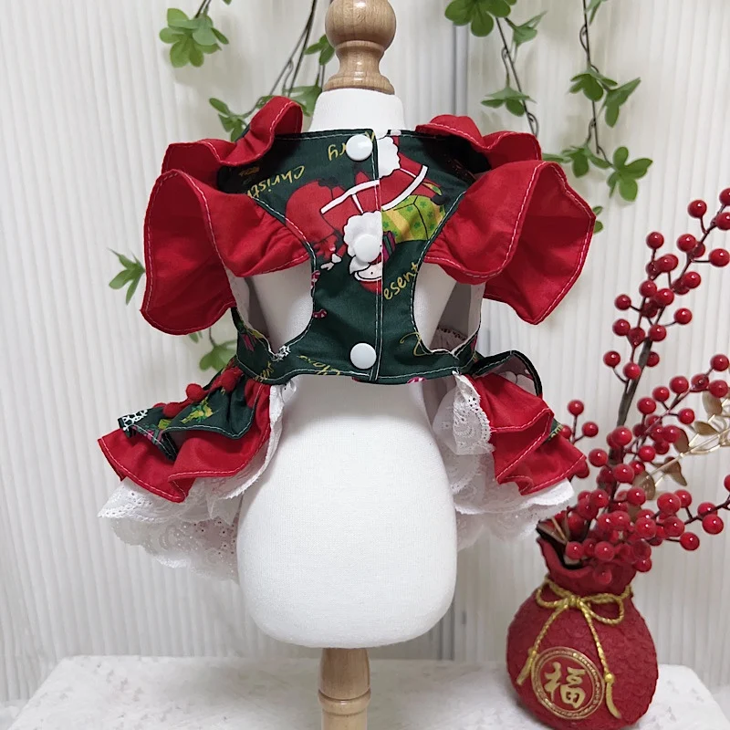 Puppy Christmas Clothing Autumn Winter Dog Skirts Pet Clothes Fashion Cute Christmas Print Dresses For Small Medium Dog Poodle