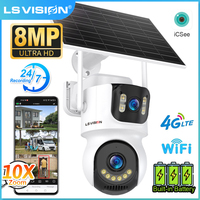 LS VISION Three Screen 24/7 Recording Outdoor Solar Camera 4G/Wifi AOV 10X Zoom PTZ Auto Tracking Security Battery Camera iCSee