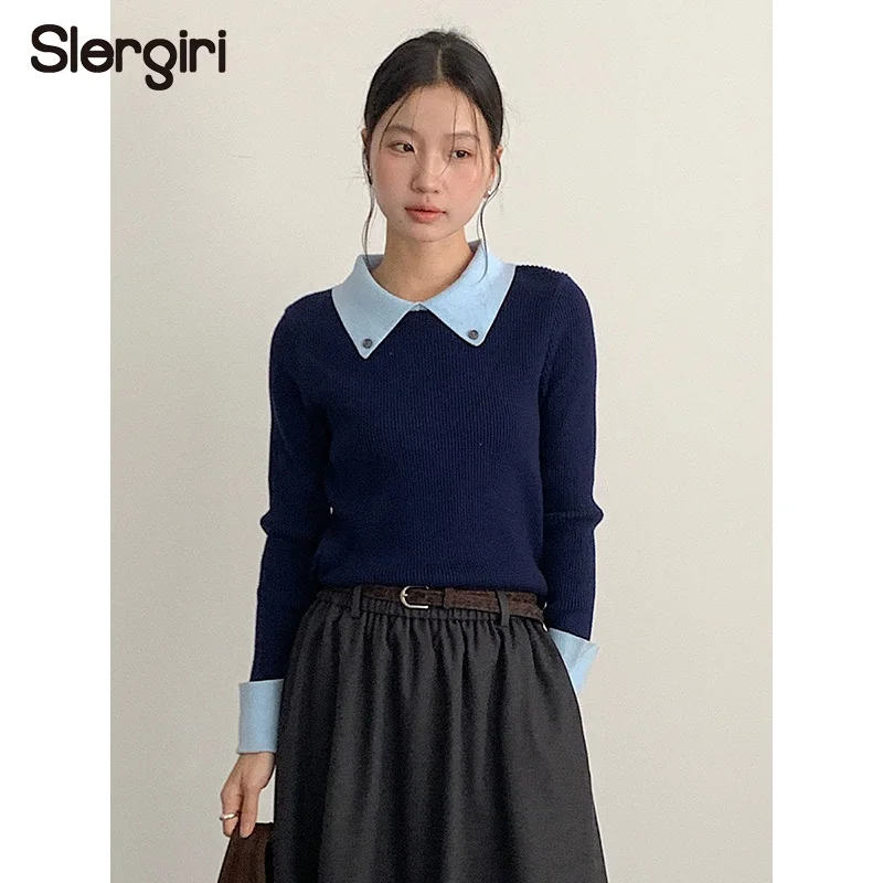 

Slergiri Polo Collar Long Sleeve Sweater for Women Fashion New 2026 Autumn Winter Casual Slim Knit Pullovers Jumper Knitwear