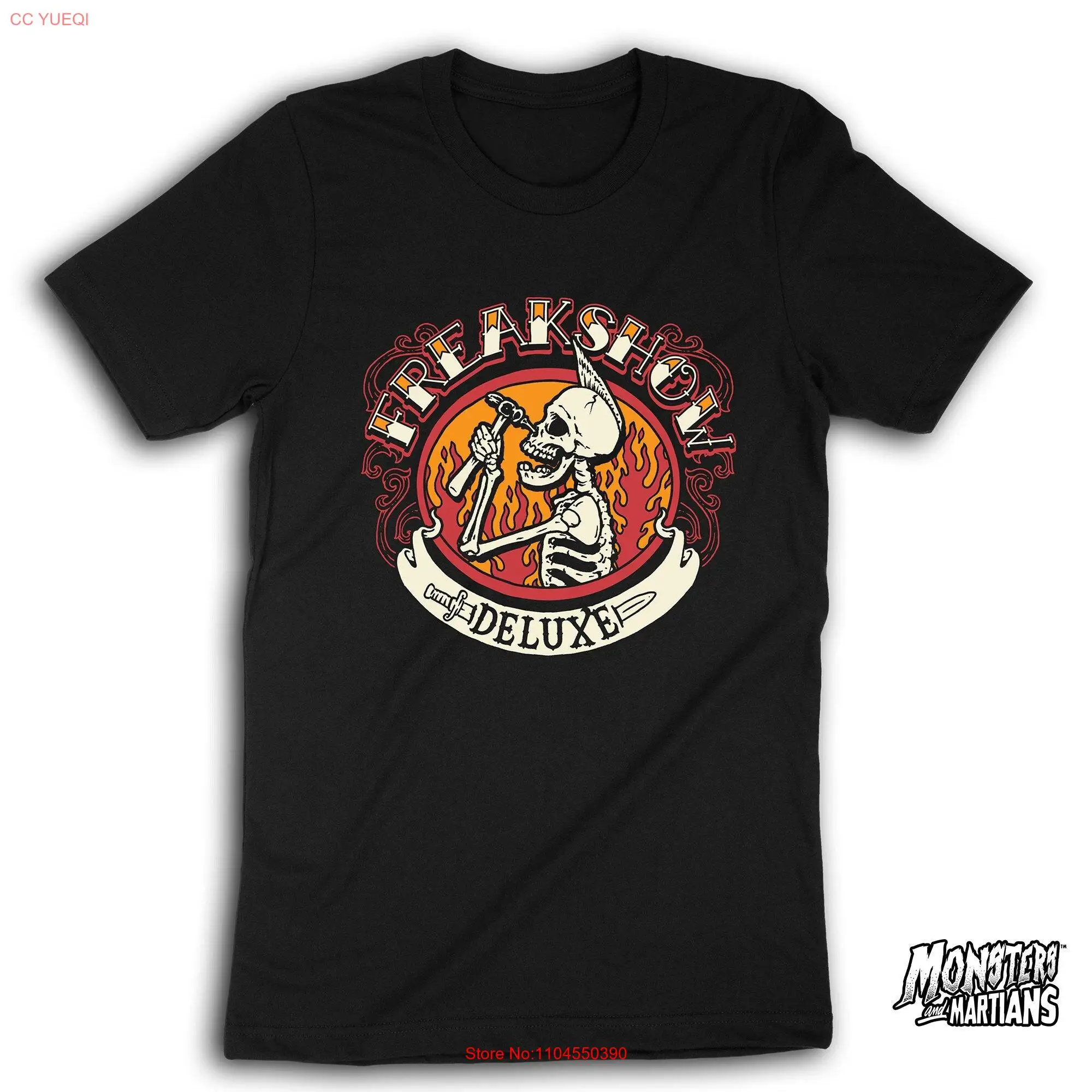 Freakshow Deluxe Skeleton T Shirt Flaming Horror Sideshow Carnival Art for Fans Psychobilly Top Punk 1088