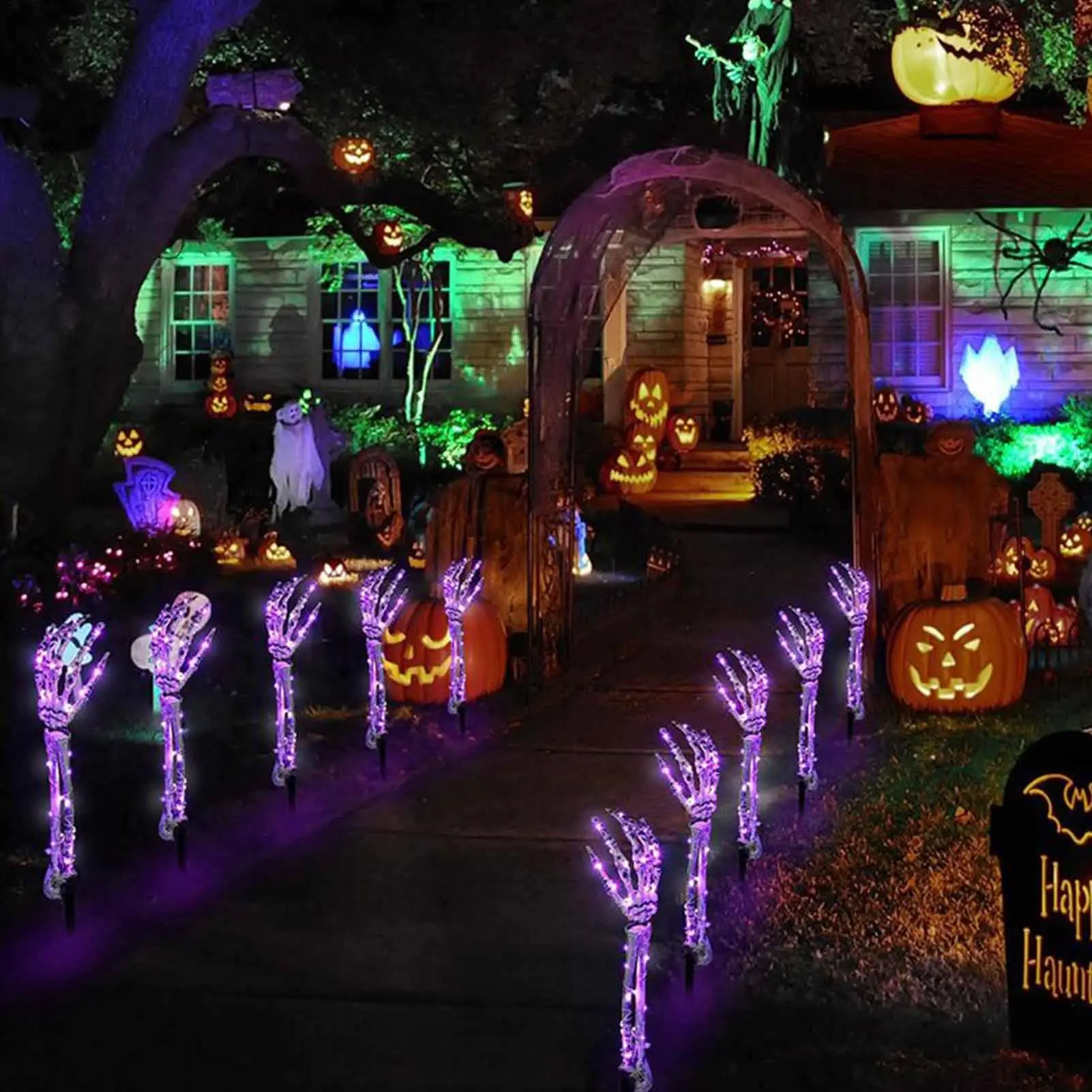 Path Lights LED Lights with Stake Halloween Hand Skeleton Design Waterproof Lamp for Party Outdoor Garden Lawn Patio Driveway
