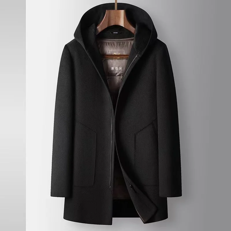 2025 Winter New Men's Hooded Woolen Coat Detachable Down Inner Tank Wool Content 70% Thickened Warm Casual Coat