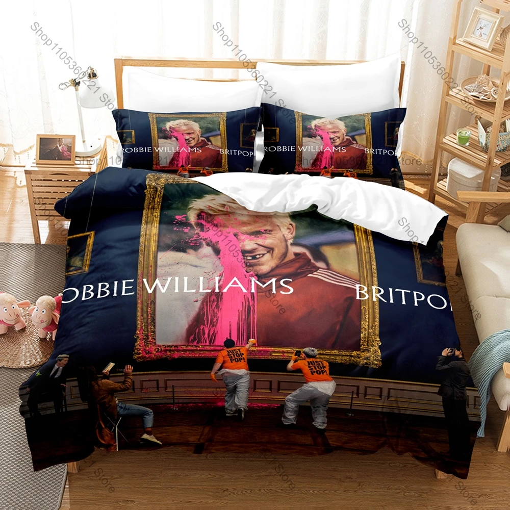 Williams BRITPOP 90s British Rock Album Bedding Set Includes Duvet Cover + 2 Pillowcases Vintage Gallery Art Retro Stadium Pop