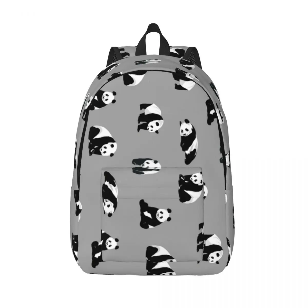 Mochileira de lona fofa para homens e mulheres, panda no cinza, mochila escolar estudantil, mochila selva selvagem, faculdade média alta, ao ar livre