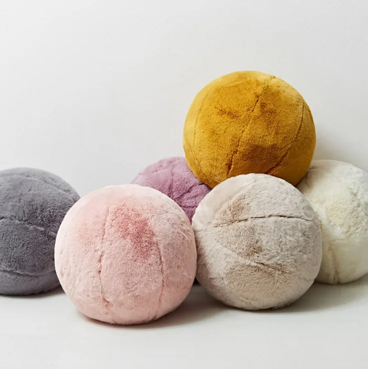 INS Nordic Faux Rabbit Fur Ball Pillow Plush Throw Pillows Ball Shape Cushion Pillow for Lovers Bed Sofa Living Room Decorative