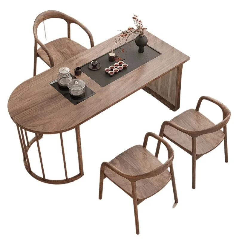 

CS new Chinese balcony solid wood tea table and chair combination office against the wall tea table