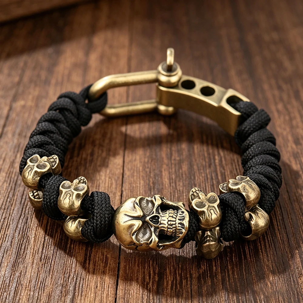 Unique Design Skull Bracelets Men Vintage Adjustable Handmade Woven Bracelet Punk Rock Motorcycle Male Jewelry Gift Dropshipping