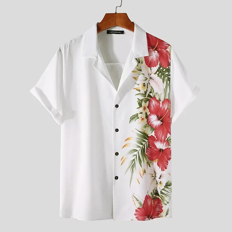 

Floral Print Shirt Men's Casual Hawaiian Lapel Short Sleeve Button-Down Shirt Men's Short Sleeve Shirt Retro 2024 Summer New