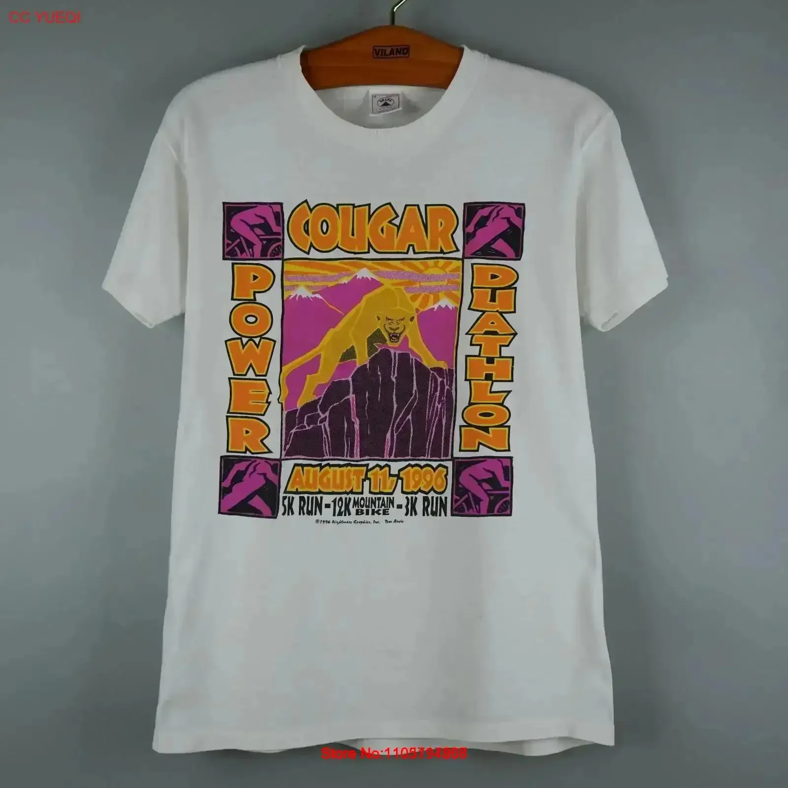 تي شيرت كلاسيكي 1996 Duathlon Cougar Power تي شيرت للجري والدراجة مغسول وممتد ناعم مصمم ملابس علوية للارتداء اليومي عتيق