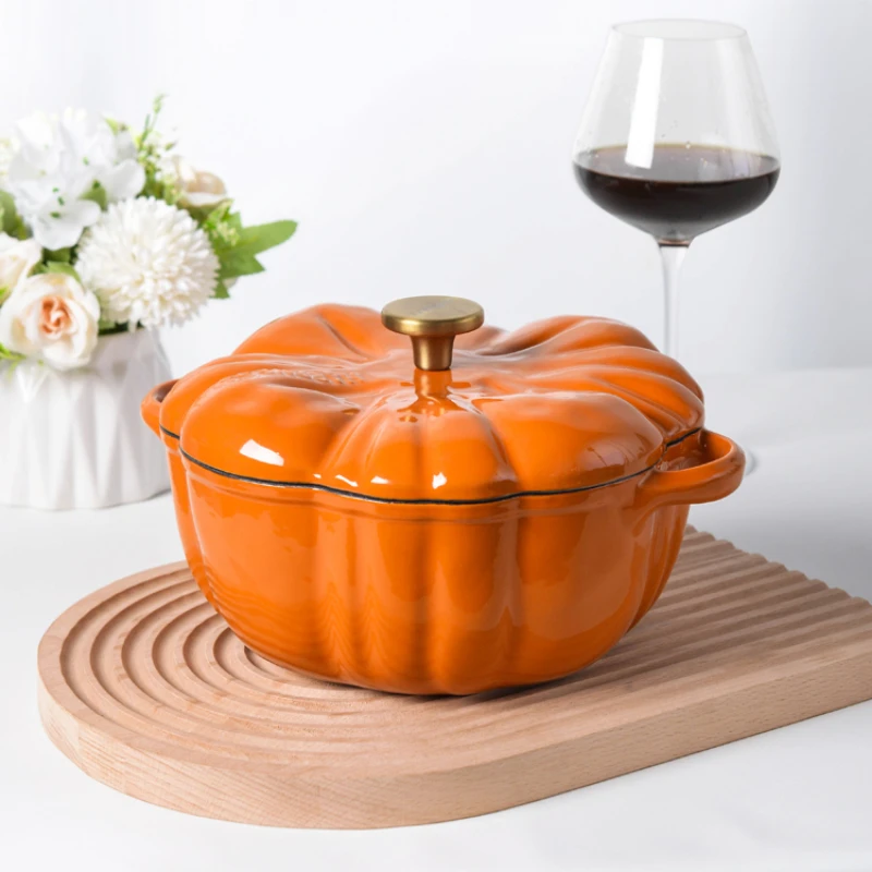 Cast Iron Pumpkin Pot: Non-Stick Fry Pan, Thickened Enamel Tomato Soup Pot, Induction Cooker Stew, Pumpkin Casserole