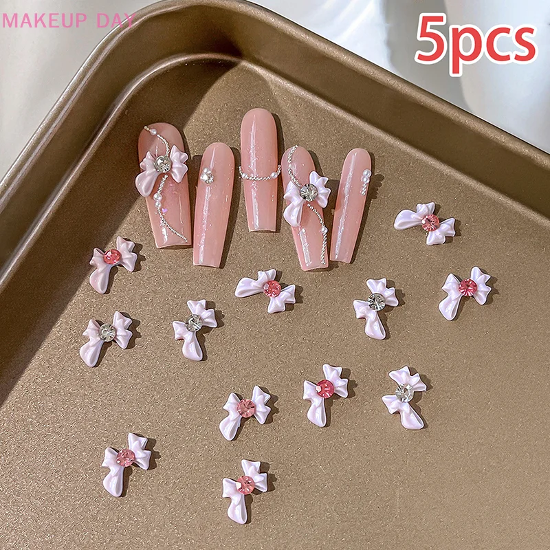 5 Stuks Lint Hars Strik Onderdelen Nagel Bedels Strik Strass Sieraden Accessoire Voor Diy Manicure Decor