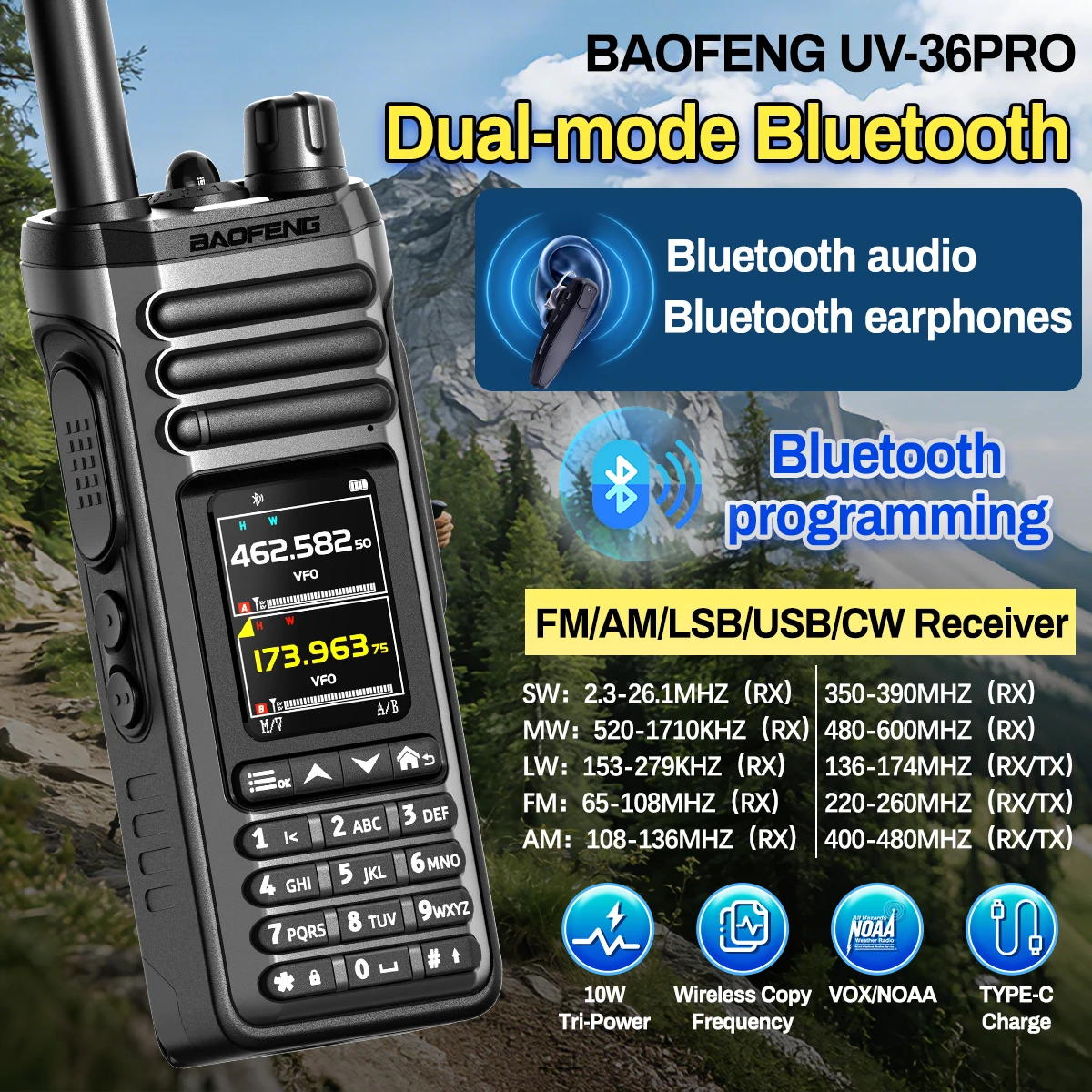 radio-bidirectionnelle-baofeng-uv-36pro-avec-recepteur-fm-am-lsb-usb-cw-audio-bluetooth-double-mode-programmation-amelioree-dm-32-uv-32-radio-amateur