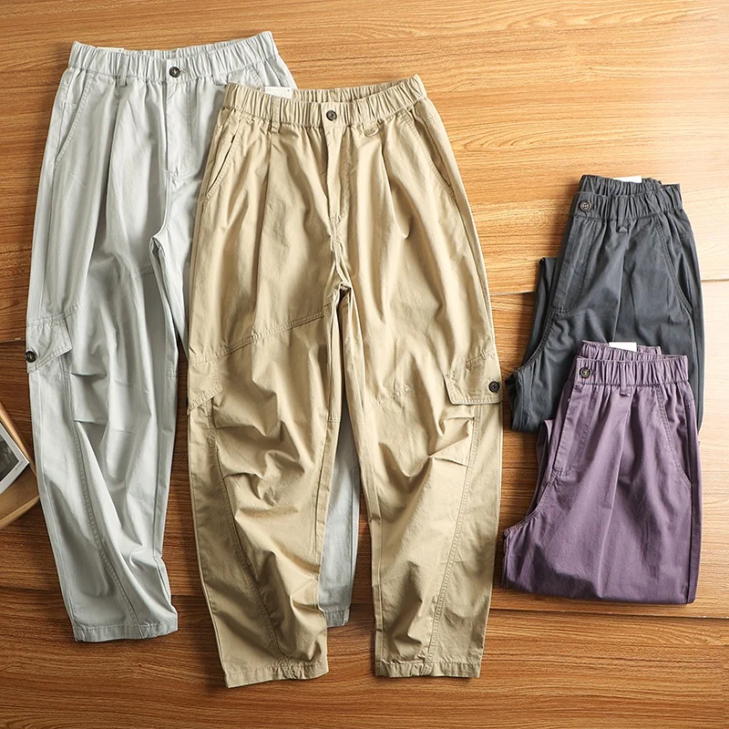 

Мужские рабочие брюки в японском ретро-стиле, прямые брюки из чистого хлопка, дышащие длинные брюки, модные городские повседневные брюки