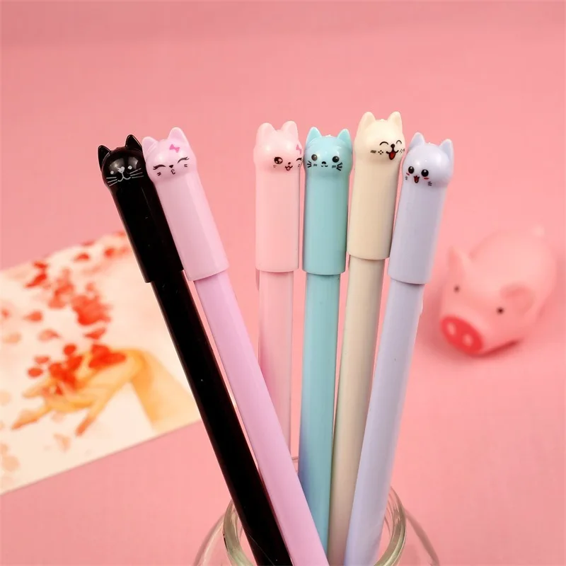 

0.4mm Kawaii Soft Rubber Cute Cat Face Gel Ink Pens Cute School Office Writing Supplies Gift Stationery Prizes