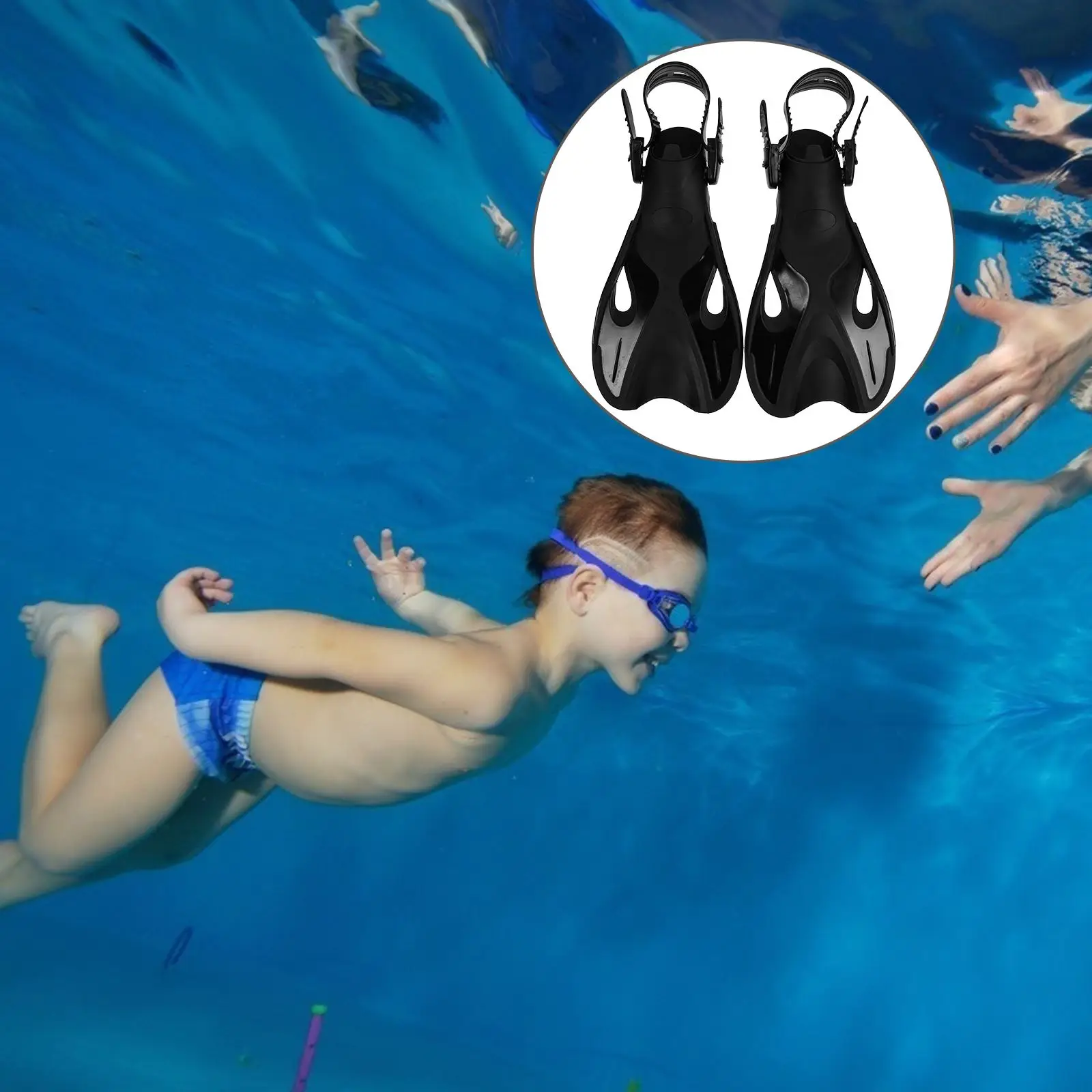 1 par de aleta de sirena de natación corta ajustable para niñas, snorkel, natación, aleta de sirena para niñas, equipo para niños para snorkel