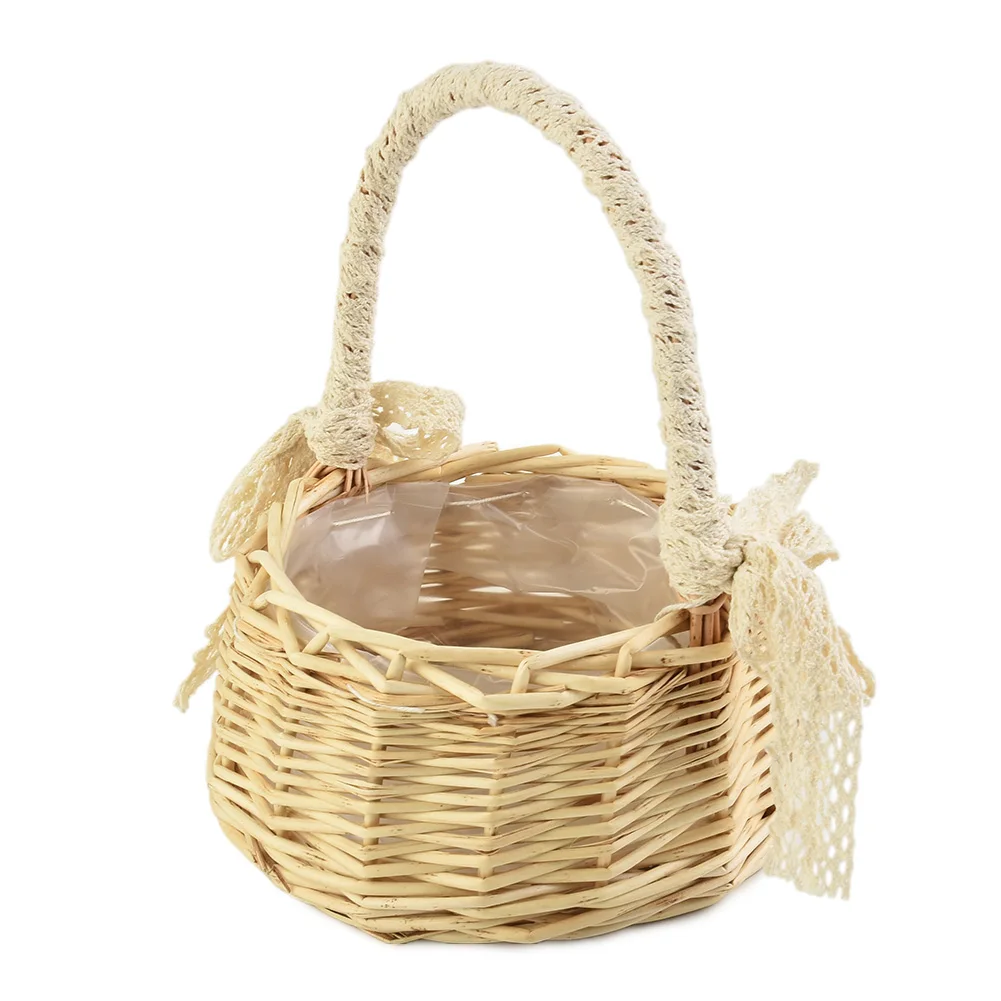 Wicker Storage Basket. 3 Size Shopping Basket Storage Flower Flower Pot Food Fresh Rattan Gifts Girl Retro Round Vintage