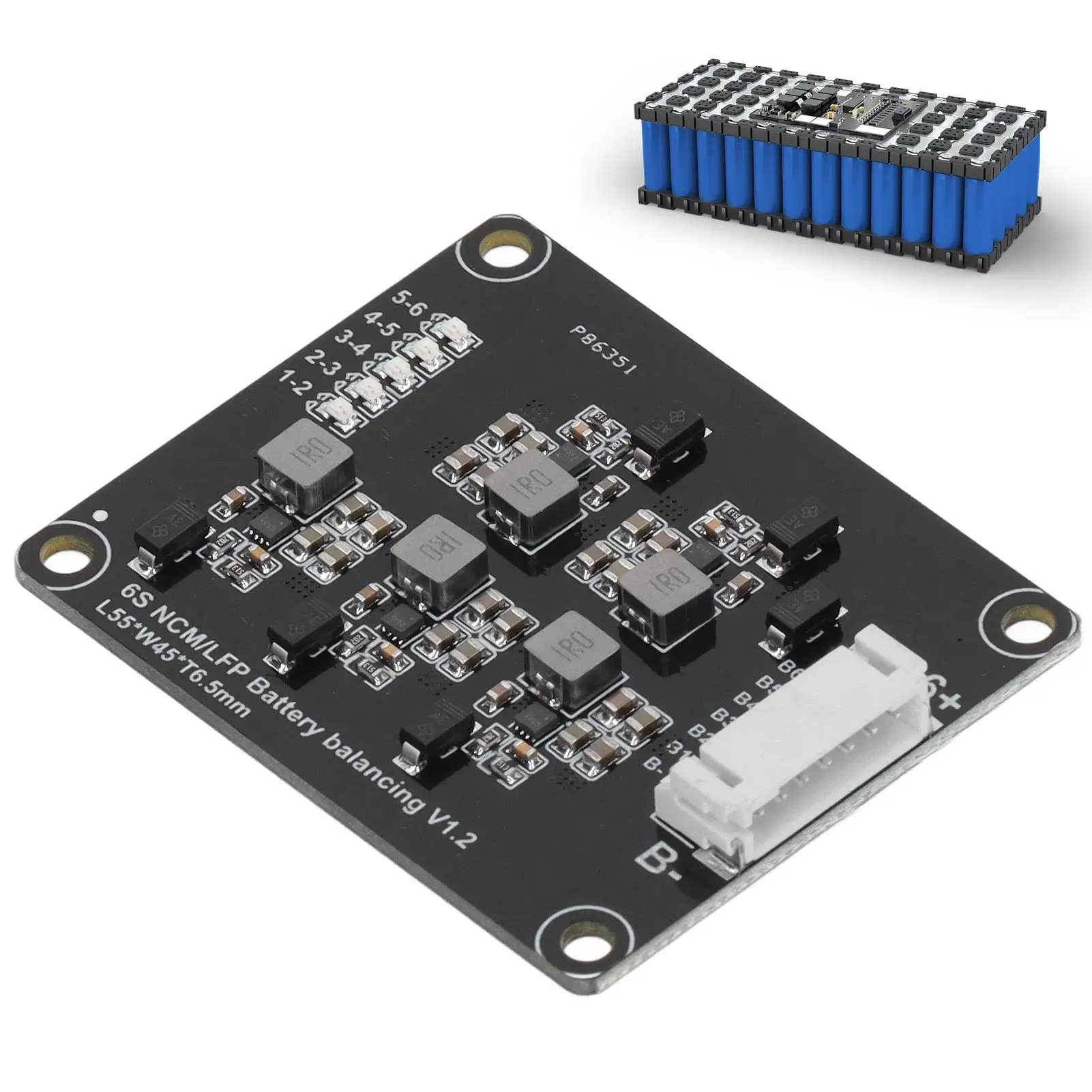 لوحة توازن البطارية DC 2-4.5V 6S، المعادل النشط، استهلاك منخفض للطاقة مع مؤشر ضوء الكابل