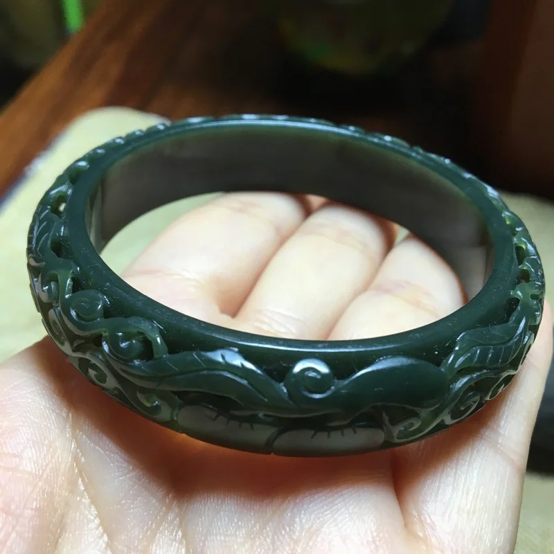 Xinjiang Hotan Jade Pagoda Sapphire Bracelet Hollow Carved Wealth Ruyi Outing Fine Jade Bracelet Vintage Bangles