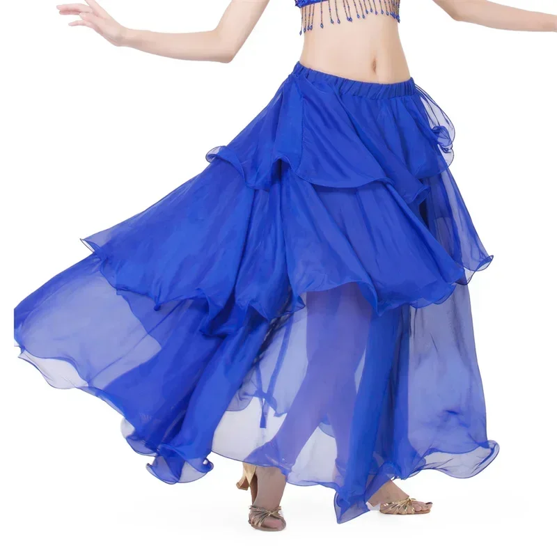 Women Belly Dance Lesson Wear Adult Chiffon Layered Skirt Dancing Costume Dress Gypsy Spanish Flamenco Oriental Practice Clothes