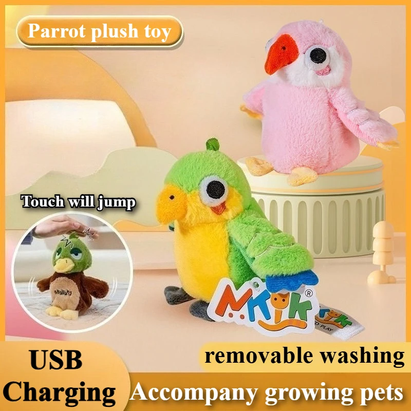 Flappy Parrot Stuffed Animal Plush Toy for Kids Electronic Animated Bird Shake Wings Rechargeable Lifelike Sound Touch Activated