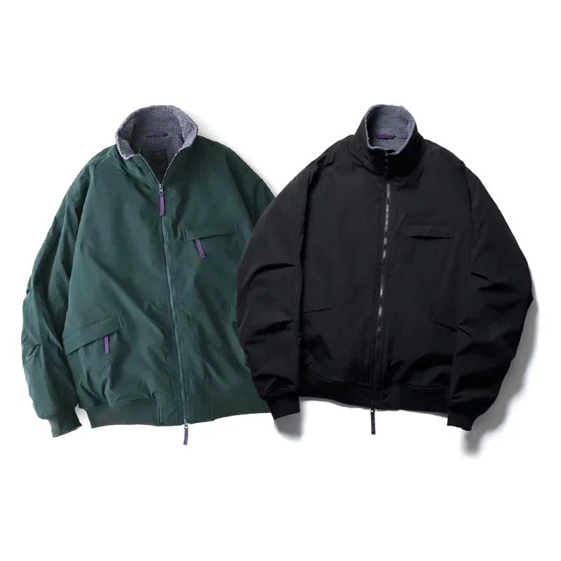 

22AW Pler39S Japanese Vintage Stand Collar Inner Fleece Function Double-sided Jacket Men's Loose Dark Green Black Coat