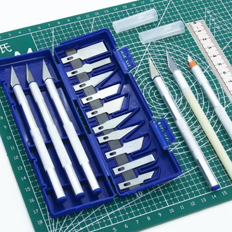 13pcs Precision Cutter Set Hand Tool Set Paper Cut Carving Knife Tools Kit Cutter Blade DIY Repair Box Crafts Art Cutting,Blue